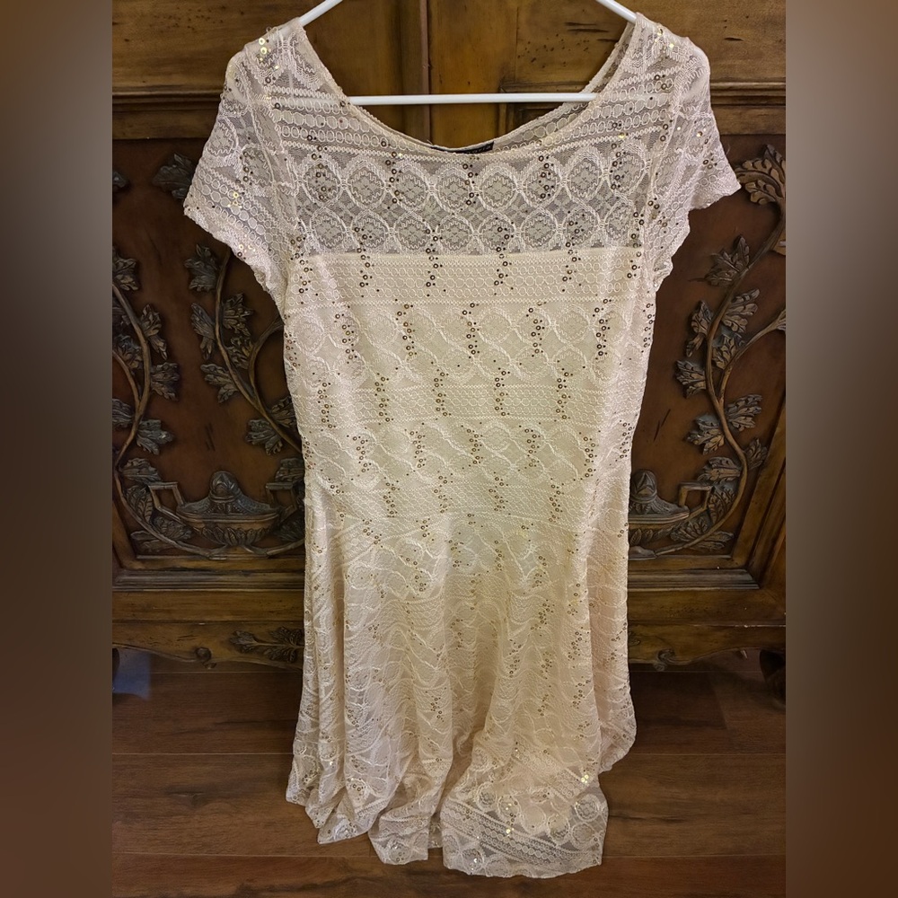 Sangria Women’s Cream Lace Sequin Fit & Flare Dress Size 14 Twee Coquette Girl.